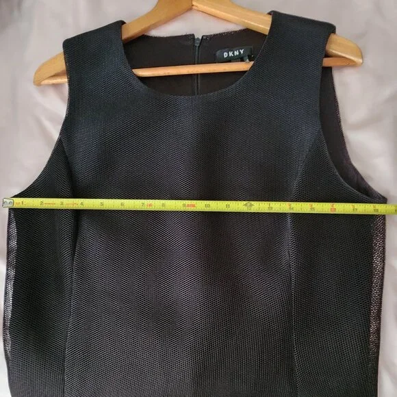 DKNY Black Mesh Fit & Flare Dress with White Leaf Embroidery Size 14 - Picture 8 of 9